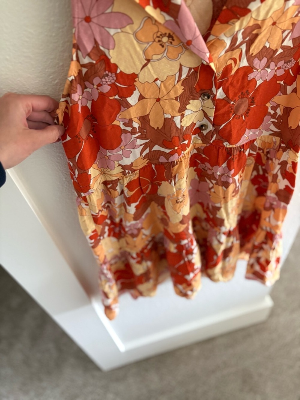 Show Me Your Mumu Orange Pink Cream Floral Tiered Dress - Picture 5 of 11